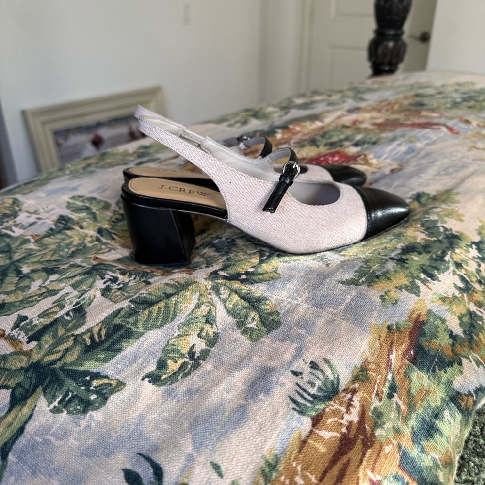 J. Crew Black and Cream Heeled Slingbacks - Picture 3 of 5